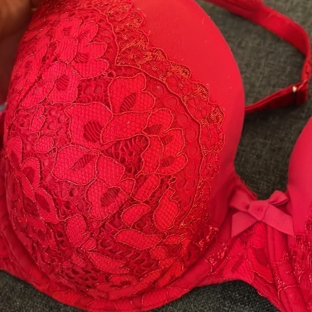 Victoria’s Secret sz 34 D lined perfect coverage red lace bra underwire WL71